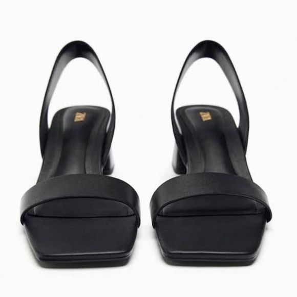 Zara Block Heel Slingback Leather Sandals - Picture 12 of 12